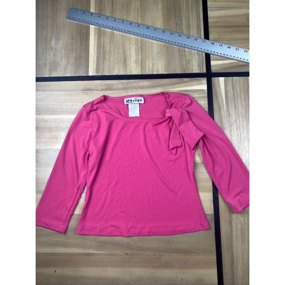 2Hip by Wrapper Girls Mediumm10/12 Pink Long Sleeve Top BowAccent Y2K StretchTee